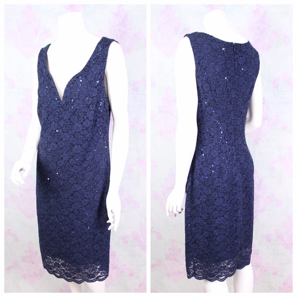Blu Sage Dresses & Skirts - Blue Lace Scalloped Hem Sequin Evening Dress Blu Sage Dresses & Skirts - Blue Lace Scalloped Hem Sequin Evening Dress